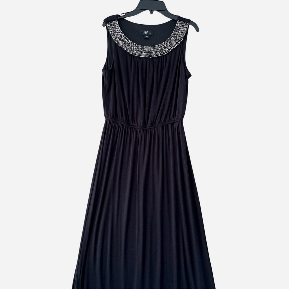 AGB‎ Women Maxi Dress Size S Black Embellished Neckline Sleeveless